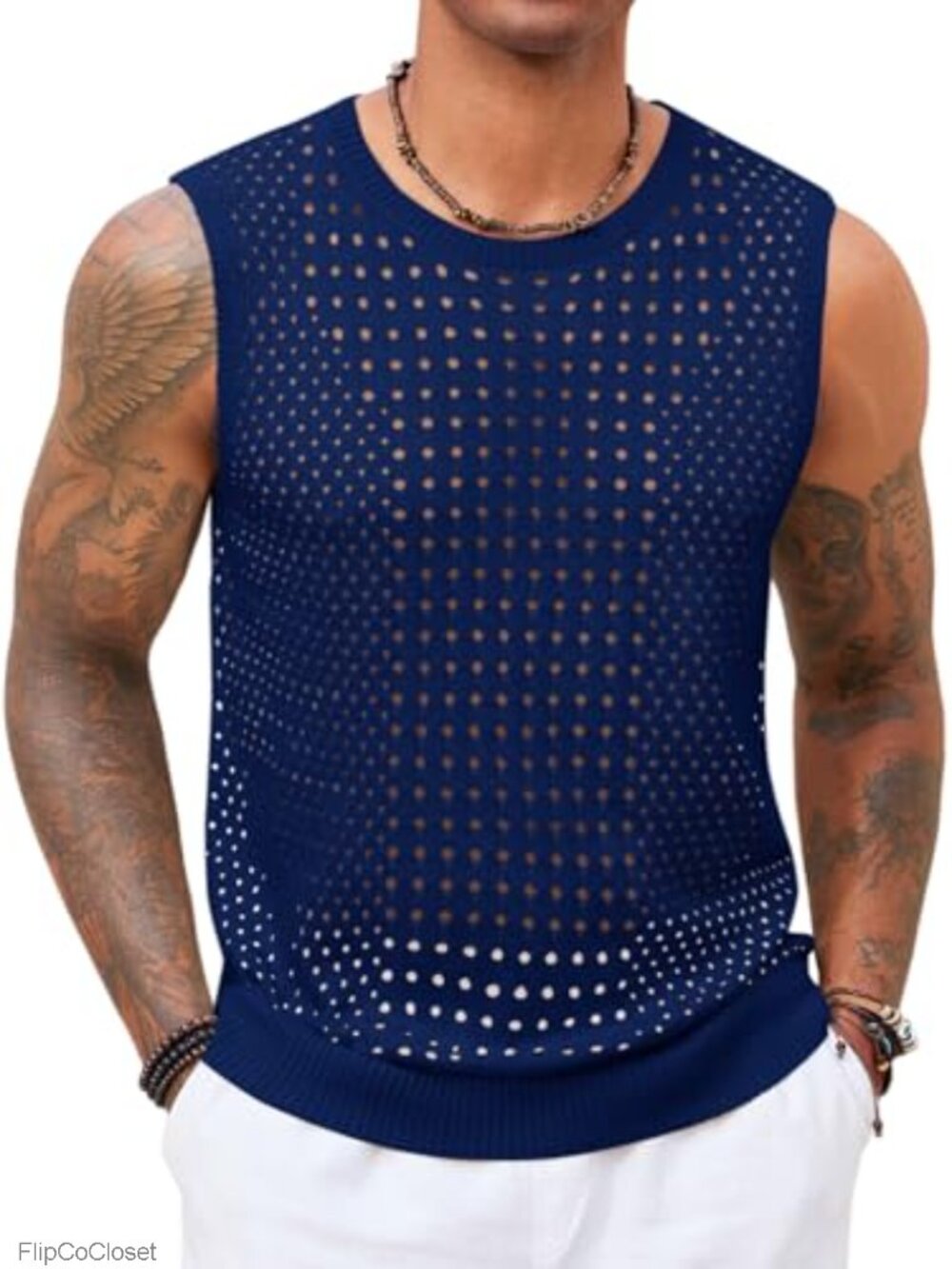 Mens Knit Sleeveless Tank Top Casual Hollow Out Summer Beach Shirt